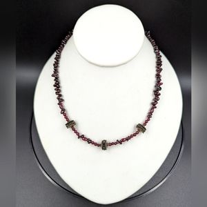 Garnet and silver tone vintage necklace